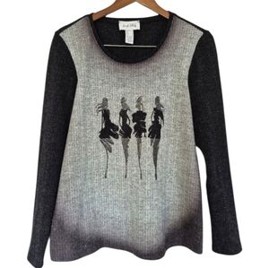 Joseph Ribkoff Ombre Rhinestone Knit Sweater Black/Grey Size 8